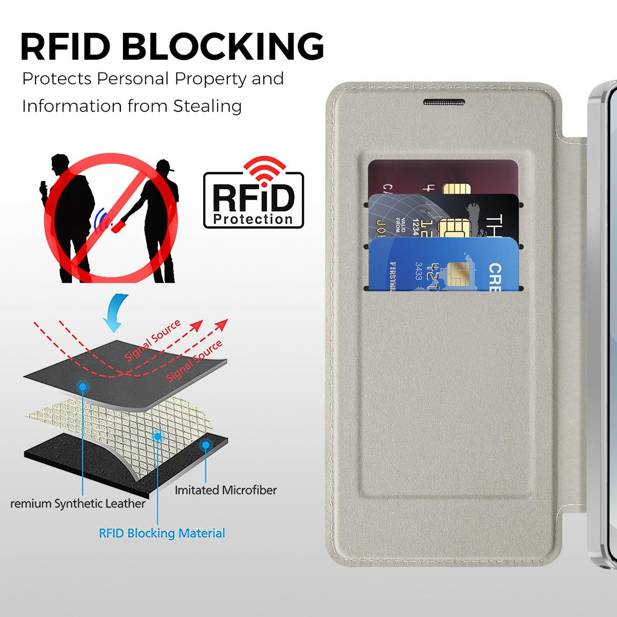 For Galaxy S26 Ultra 5G Color-plaid Shield Magnetic RFID Vegan Leather Phone Case - Grey - EDA009874703D