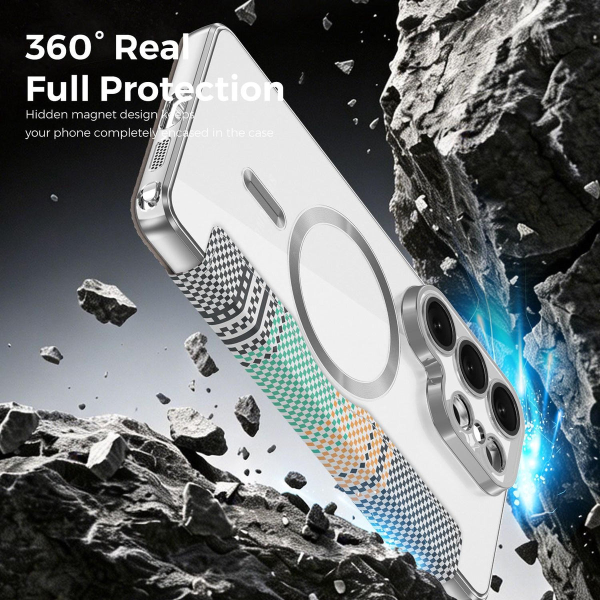 For Galaxy S26 Ultra 5G Color-plaid Shield Magnetic RFID Vegan Leather Phone Case - Grey - EDA009874703D