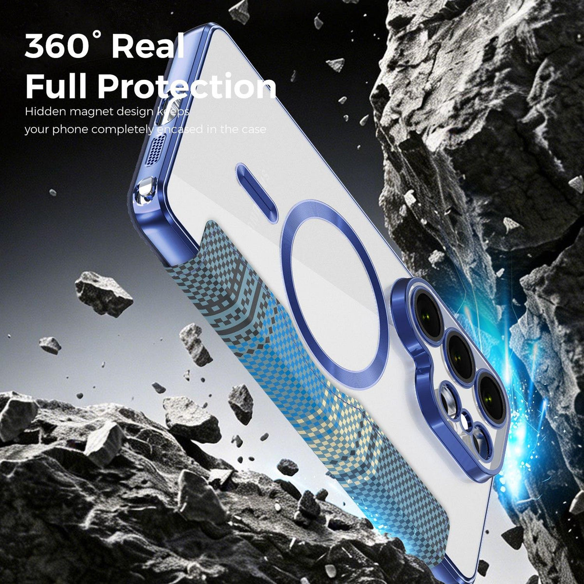 For Galaxy S26 Ultra 5G Color-plaid Shield Magnetic RFID Vegan Leather Phone Case - Blue - EDA009874703E