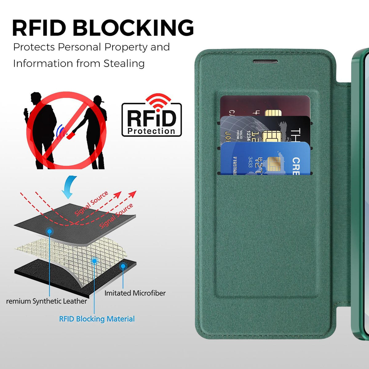 For Galaxy S26 Ultra 5G Color-plaid Shield Magnetic RFID Vegan Leather Phone Case - Green - EDA009874703F
