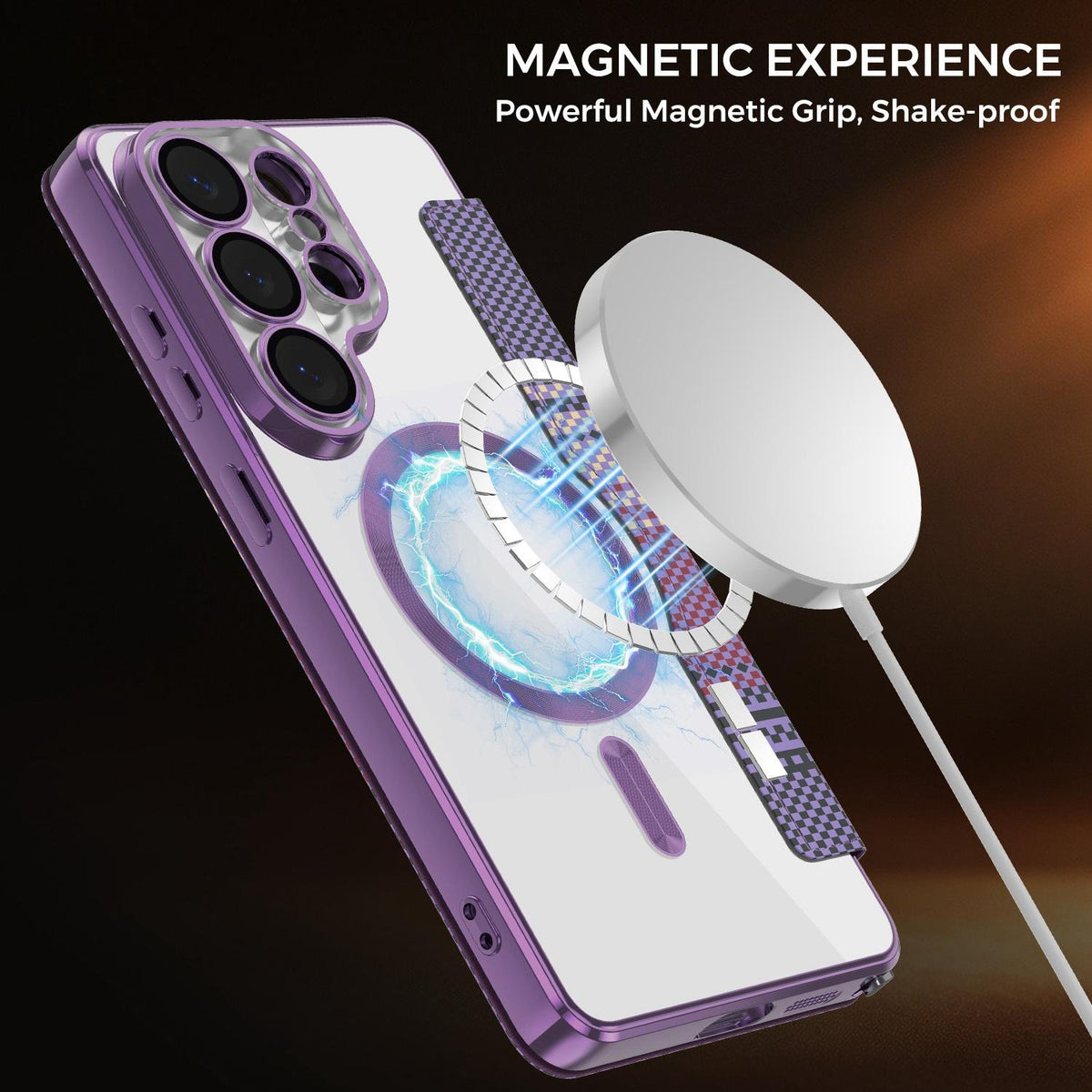 For Galaxy S26 Ultra 5G Color-plaid Shield Magnetic RFID Vegan Leather Phone Case - Purple - EDA009874703G