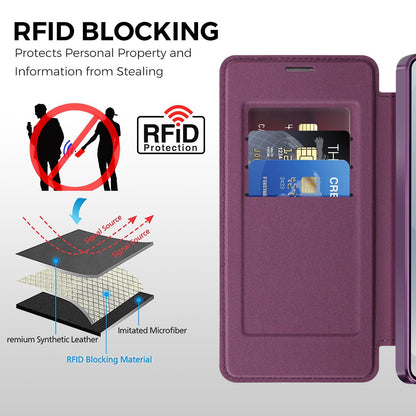 For Galaxy S26 Ultra 5G Color-plaid Shield Magnetic RFID Vegan Leather Phone Case - Purple - EDA009874703G