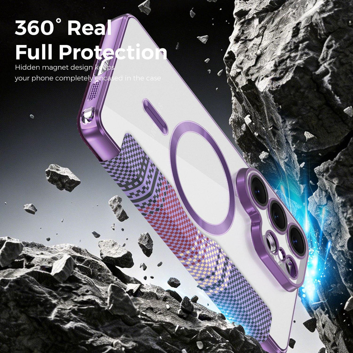 For Galaxy S26 Ultra 5G Color-plaid Shield Magnetic RFID Vegan Leather Phone Case - Purple - EDA009874703G