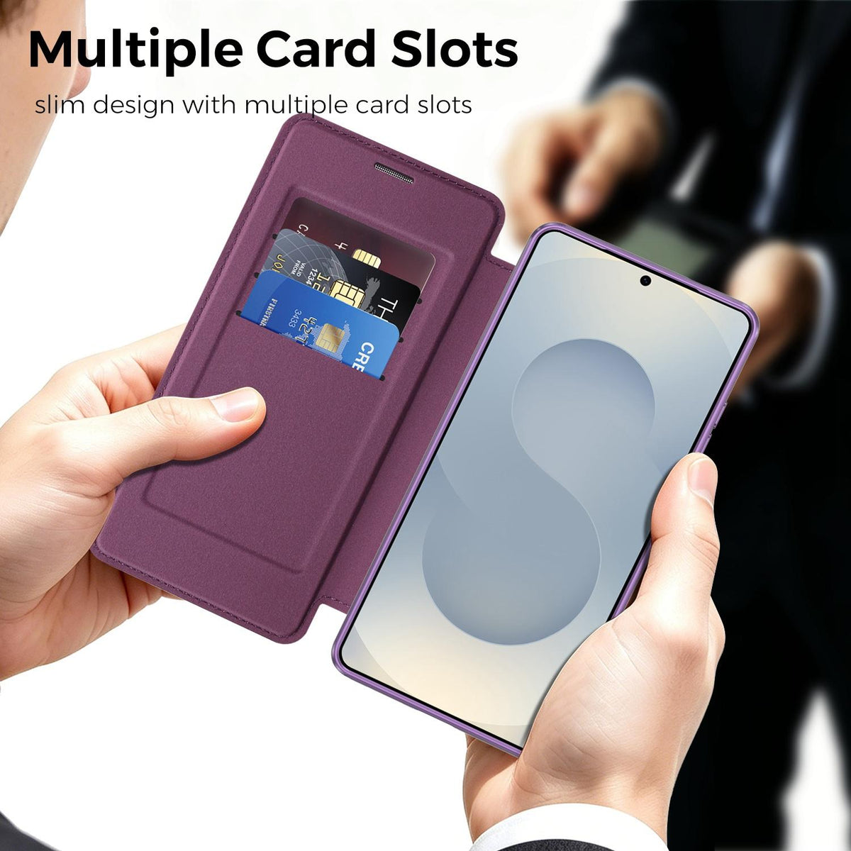 For Galaxy S26 Ultra 5G Color-plaid Shield Magnetic RFID Vegan Leather Phone Case - Purple - EDA009874703G