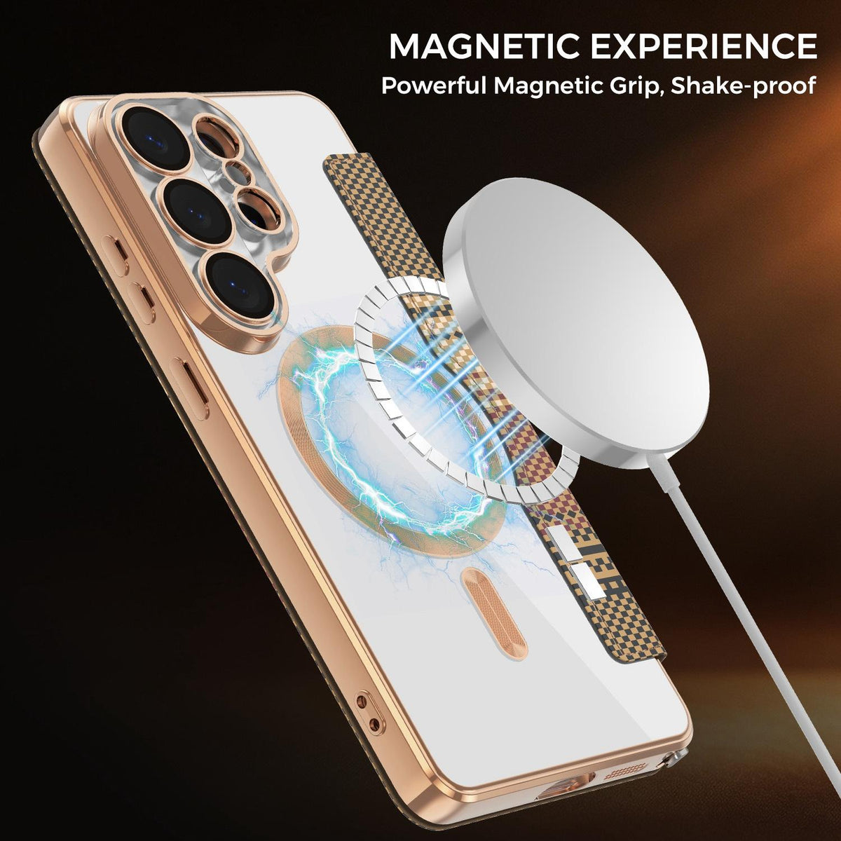 For Galaxy S26 Ultra 5G Color-plaid Shield Magnetic RFID Vegan Leather Phone Case - Brown - EDA009874703H