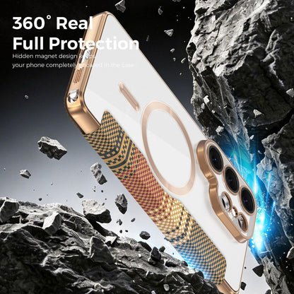 For Galaxy S26 Ultra 5G Color-plaid Shield Magnetic RFID Vegan Leather Phone Case - Brown - EDA009874703H