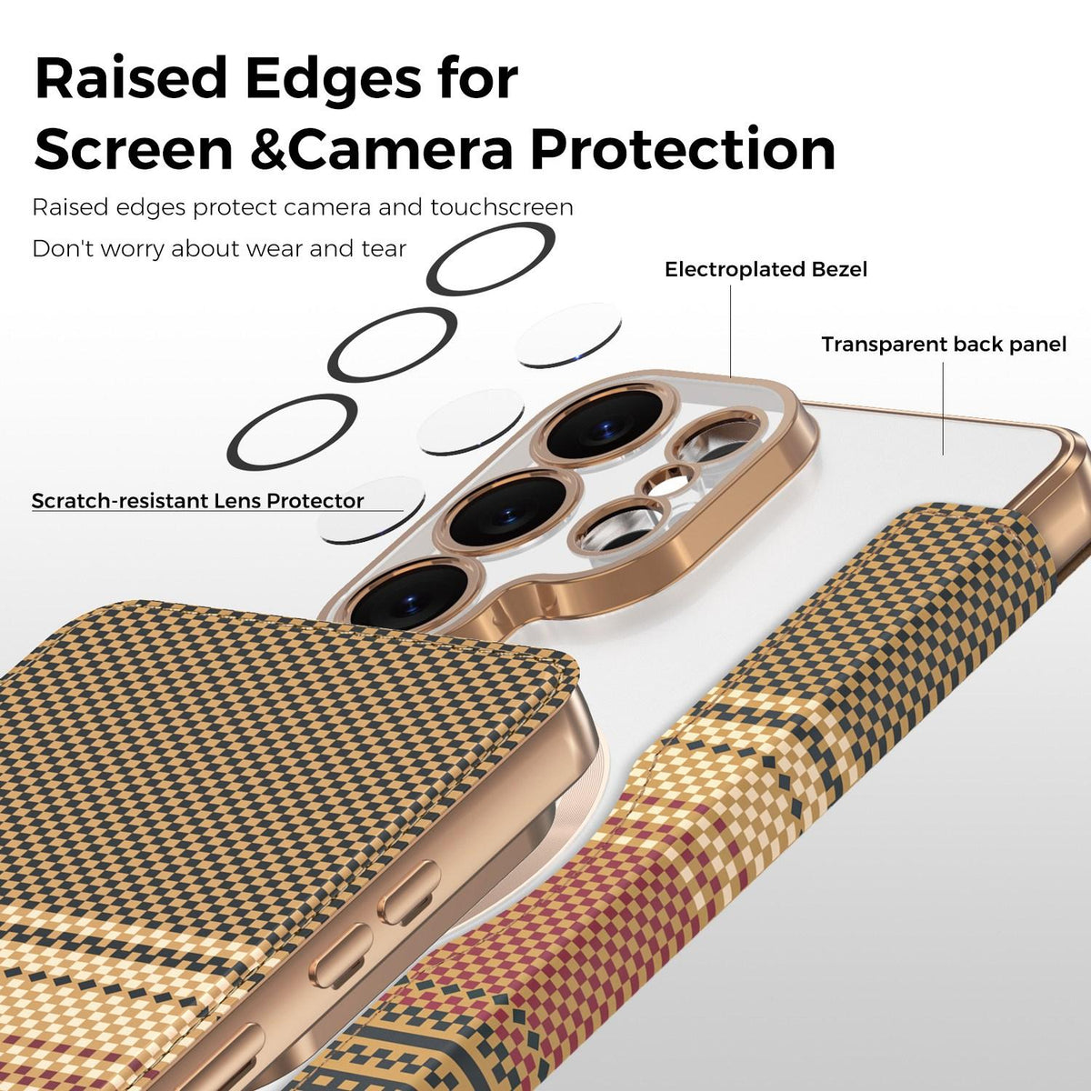 For Galaxy S26 Ultra 5G Color-plaid Shield Magnetic RFID Vegan Leather Phone Case - Brown - EDA009874703H