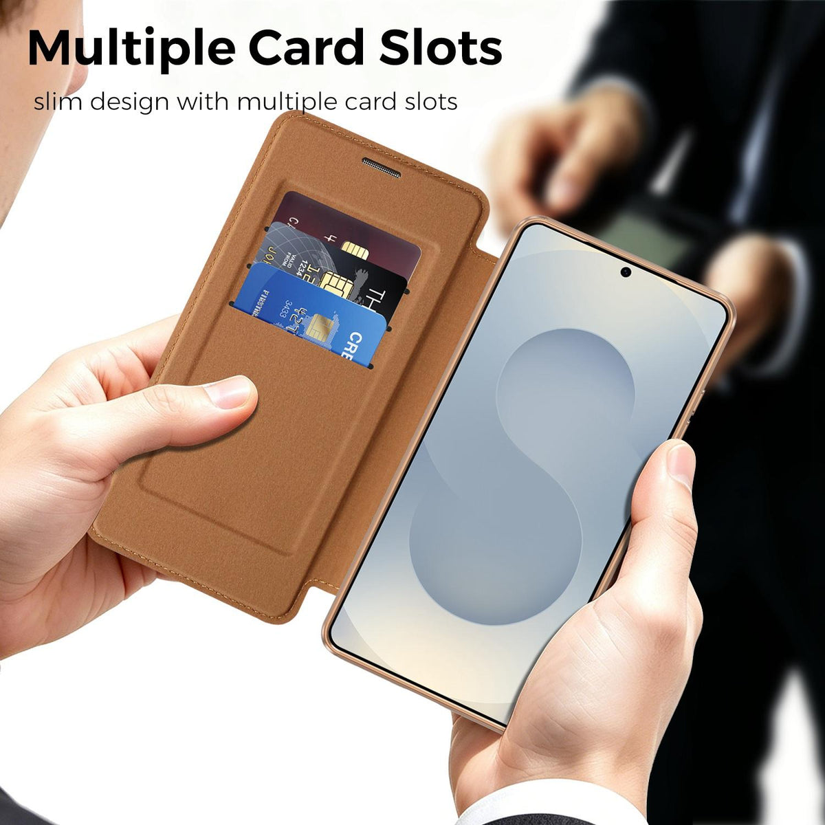 For Galaxy S26 Ultra 5G Color-plaid Shield Magnetic RFID Vegan Leather Phone Case - Brown - EDA009874703H