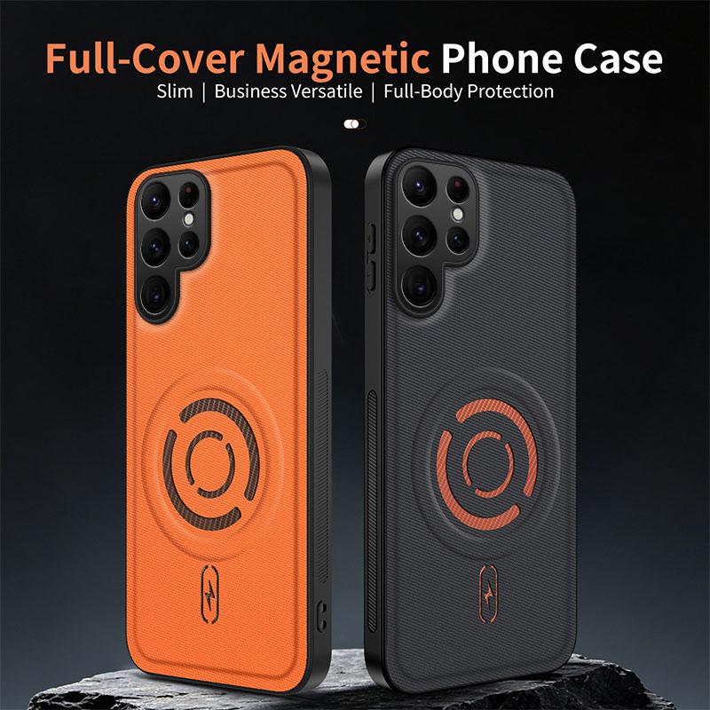 For Galaxy S25 Ultra 5G WANLONFENG Tech Fabric Texture Magnetic PC Hybrid TPU Phone Case - Black - EDA009881808B