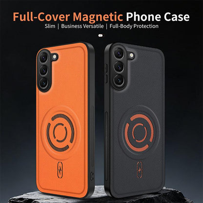 For Galaxy S23+ 5G WANLONFENG Tech Fabric Texture Magnetic PC Hybrid TPU Phone Case(Black)