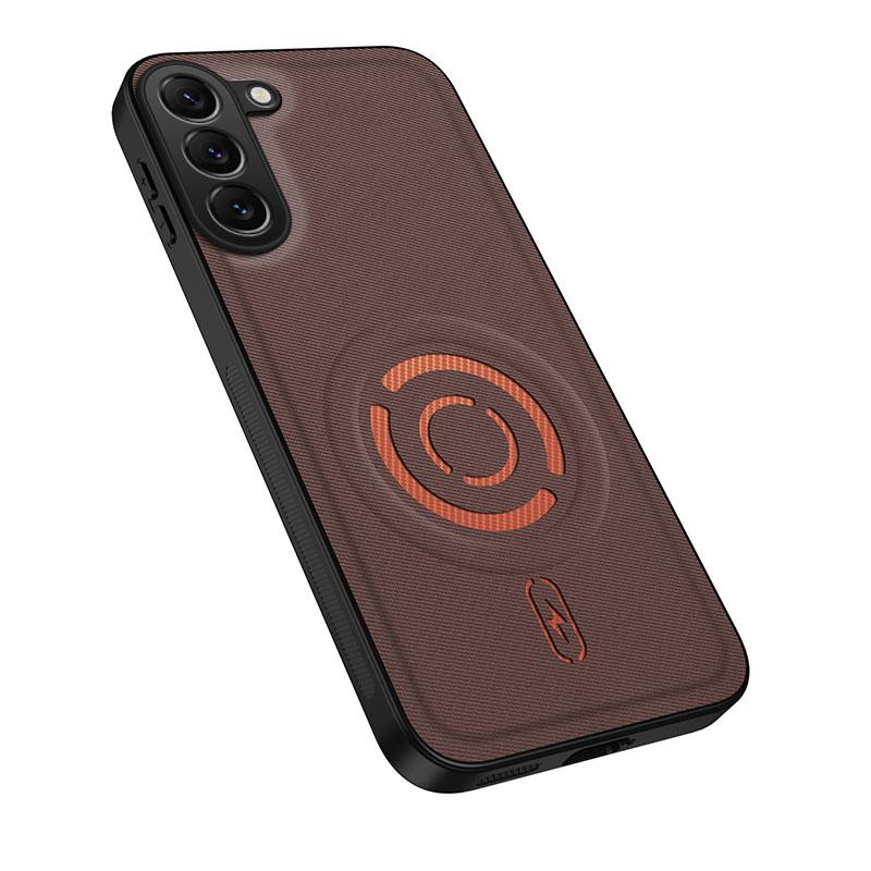 For Galaxy S23+ 5G WANLONFENG Tech Fabric Texture Magnetic PC Hybrid TPU Phone Case(Coffee)