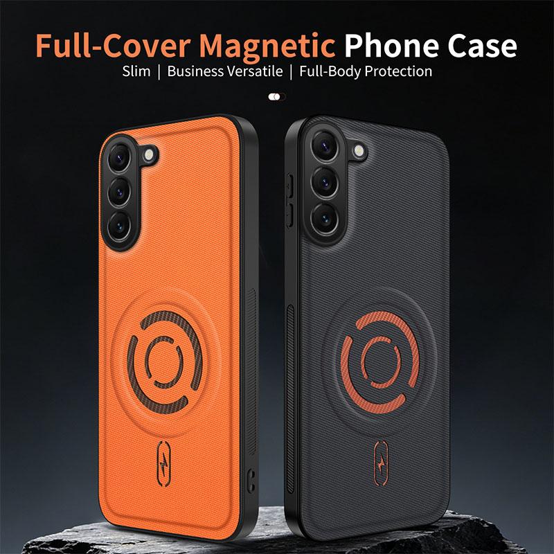 For Galaxy S23+ 5G WANLONFENG Tech Fabric Texture Magnetic PC Hybrid TPU Phone Case(Coffee)