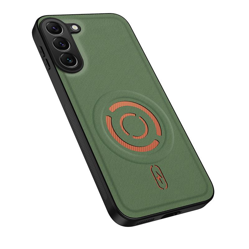 For Galaxy S23+ 5G WANLONFENG Tech Fabric Texture Magnetic PC Hybrid TPU Phone Case(Green)