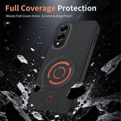 For Galaxy S25 Edge 5G WANLONFENG Tech Fabric Texture Magnetic PC Hybrid TPU Phone Case(Blue)