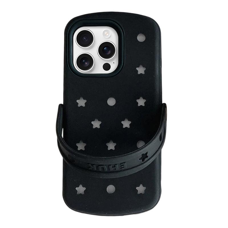 For iPhone 16 Pro Max Five-pointed Star Hole Slippers Silicone Phone Case - Black - EDA009881904A