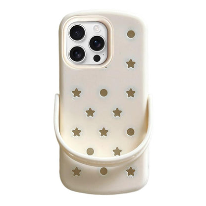 For iPhone 16 Pro Max Five-pointed Star Hole Slippers Silicone Phone Case - White - EDA009881904B
