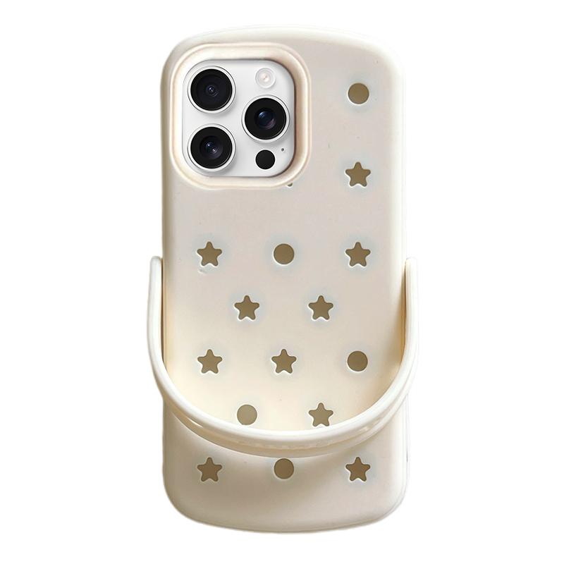 For iPhone 16 Pro Five-pointed Star Hole Slippers Silicone Phone Case - White - EDA009881905B