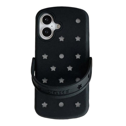 For iPhone 16 Plus Five-pointed Star Hole Slippers Silicone Phone Case - Black - EDA009881906A