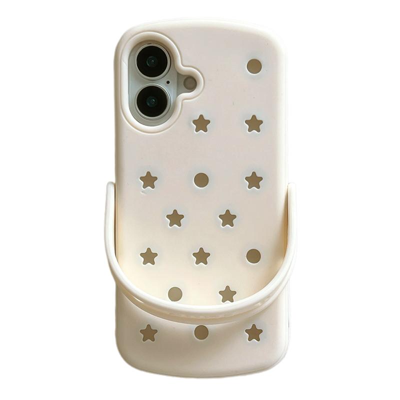 For iPhone 16 Plus Five-pointed Star Hole Slippers Silicone Phone Case - White - EDA009881906B