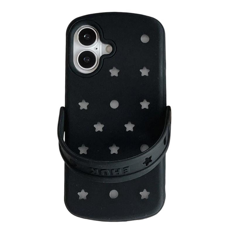 For iPhone 16 Five-pointed Star Hole Slippers Silicone Phone Case - Black - EDA009881907A