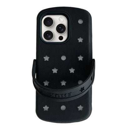 For iPhone 15 Pro Max Five-pointed Star Hole Slippers Silicone Phone Case - Black - EDA009881908A