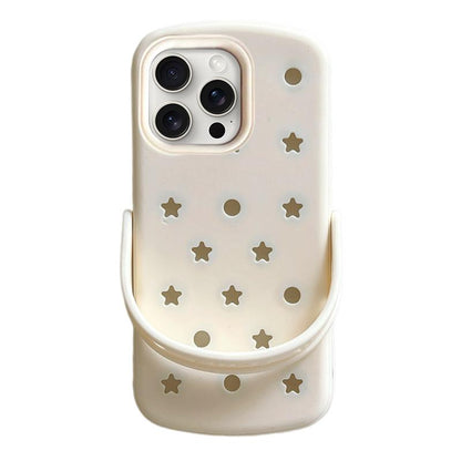 For iPhone 15 Pro Max Five-pointed Star Hole Slippers Silicone Phone Case - White - EDA009881908B
