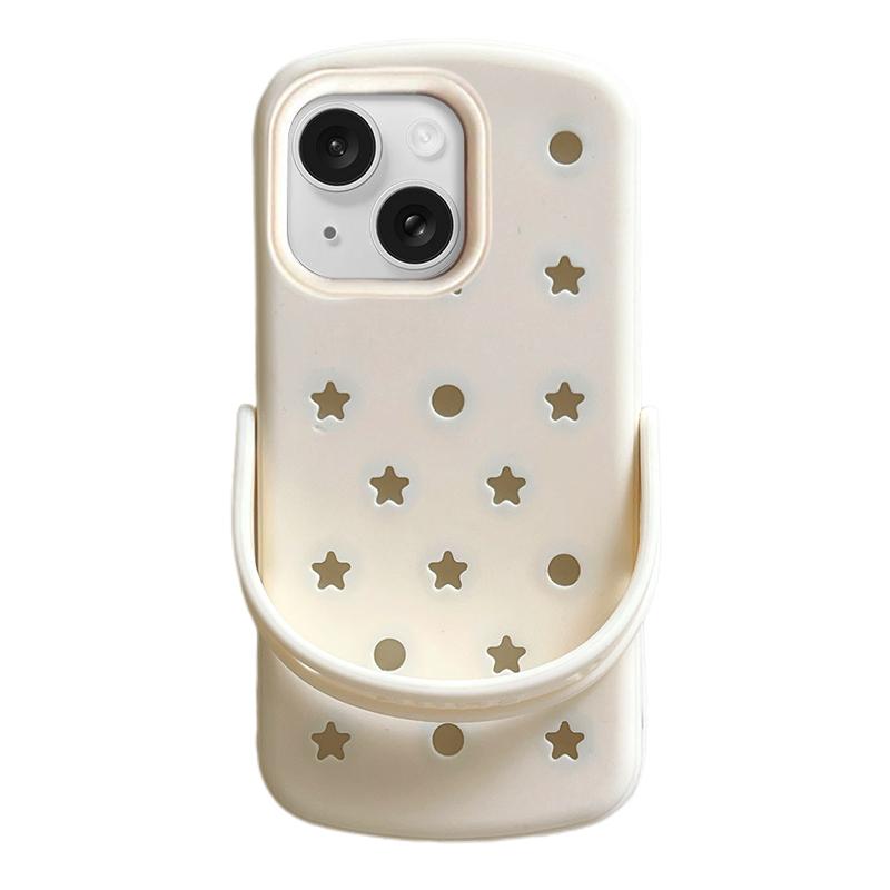 For iPhone 15 Plus Five-pointed Star Hole Slippers Silicone Phone Case - White - EDA009881910B