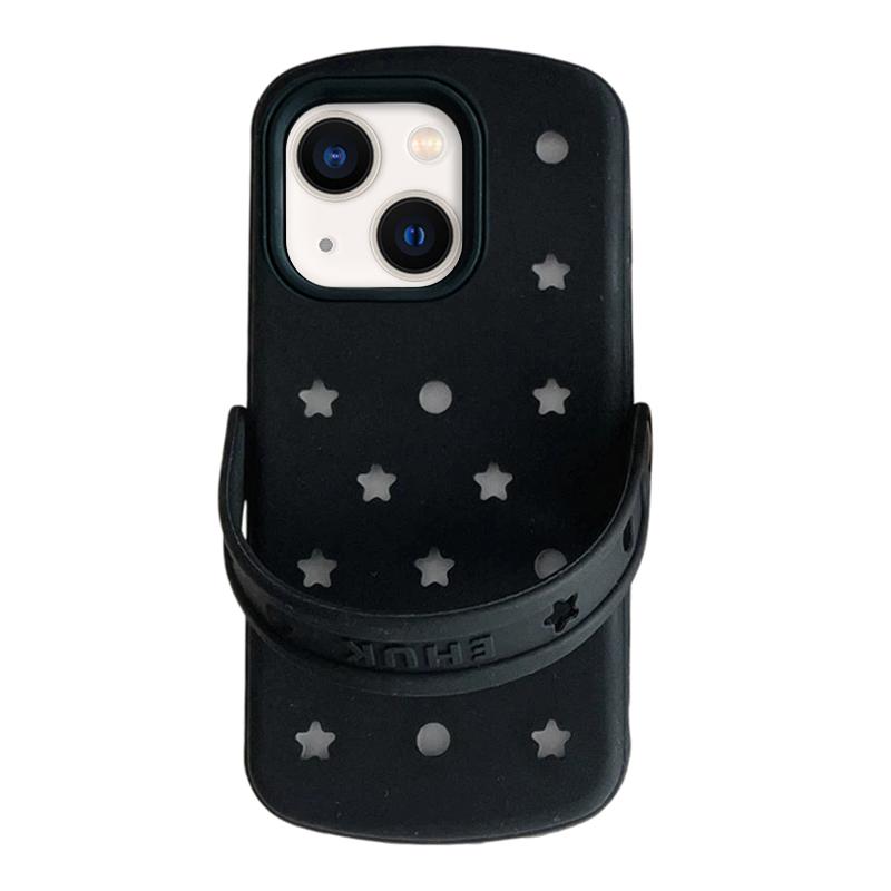 For iPhone 14 Plus Five-pointed Star Hole Slippers Silicone Phone Case - Black - EDA009881912A