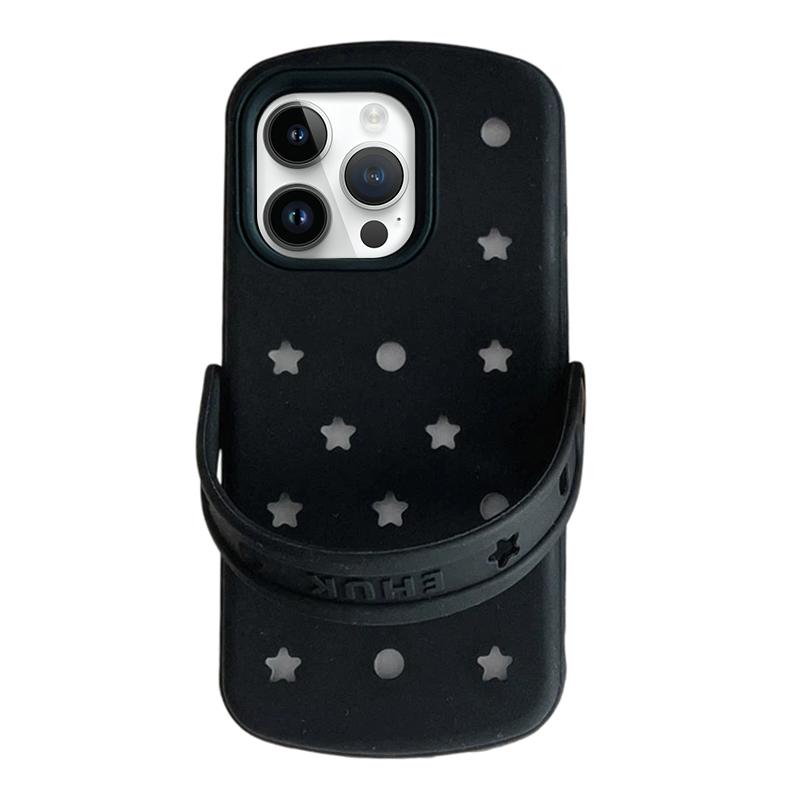 For iPhone 13 Pro Max Five-pointed Star Hole Slippers Silicone Phone Case - Black - EDA009881916A