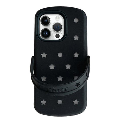 For iPhone 13 Pro Max Five-pointed Star Hole Slippers Silicone Phone Case - Black - EDA009881916A