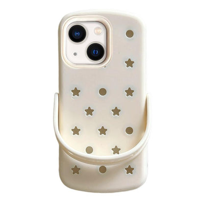 For iPhone 13 Five-pointed Star Hole Slippers Silicone Phone Case - White - EDA009881918B