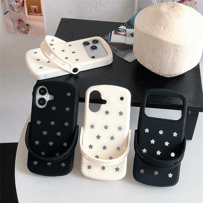 For iPhone 14 Pro Max Five-pointed Star Hole Slippers Silicone Phone Case - White - EDA009881915B