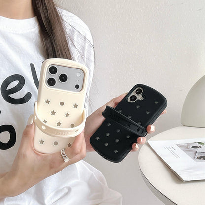 For iPhone 15 Five-pointed Star Hole Slippers Silicone Phone Case - White - EDA009881911B