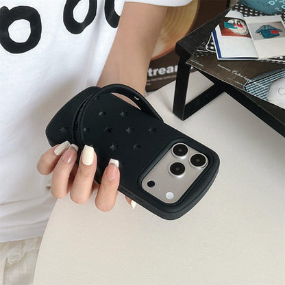 For iPhone 16 Five-pointed Star Hole Slippers Silicone Phone Case - White - EDA009881907B