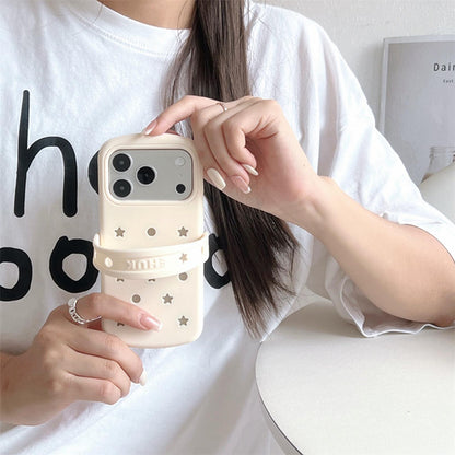 For iPhone 15 Pro Max Five-pointed Star Hole Slippers Silicone Phone Case - White - EDA009881908B