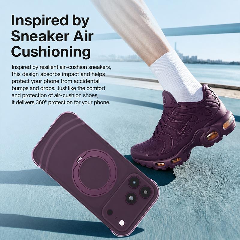 For iPhone 18 Pro QN2 Skin-Friendly AirBag Magnetic Shockproof Phone Case with 360 Rotation Holder - Purple - EDA009883601B