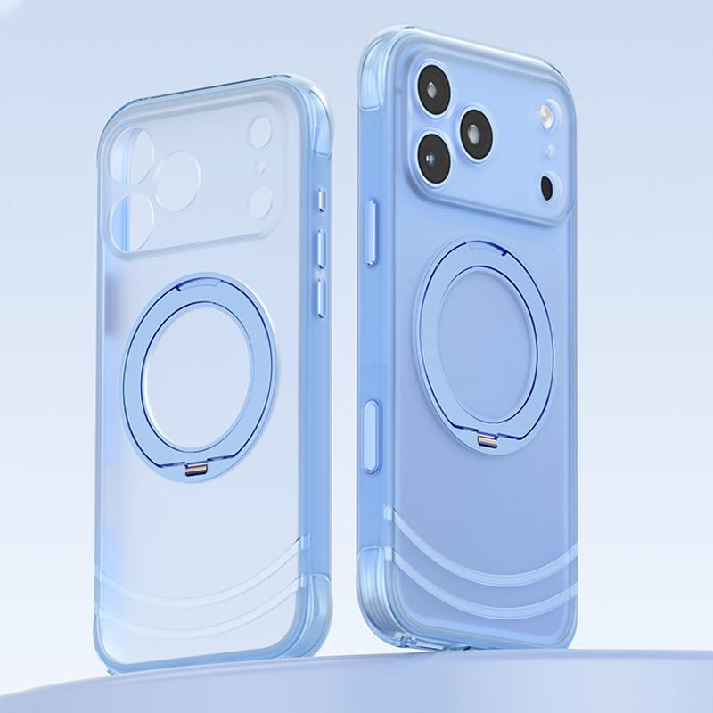 For iPhone 18 Pro Max QN2 Skin-Friendly AirBag Magnetic Shockproof Phone Case with 360 Rotation Holder - Sky Blue - EDA009883602A
