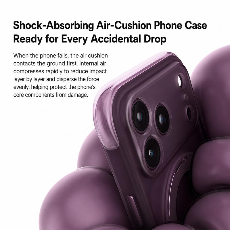 For iPhone 18 Pro Max QN2 Skin-Friendly AirBag Magnetic Shockproof Phone Case with 360 Rotation Holder - Purple - EDA009883602B