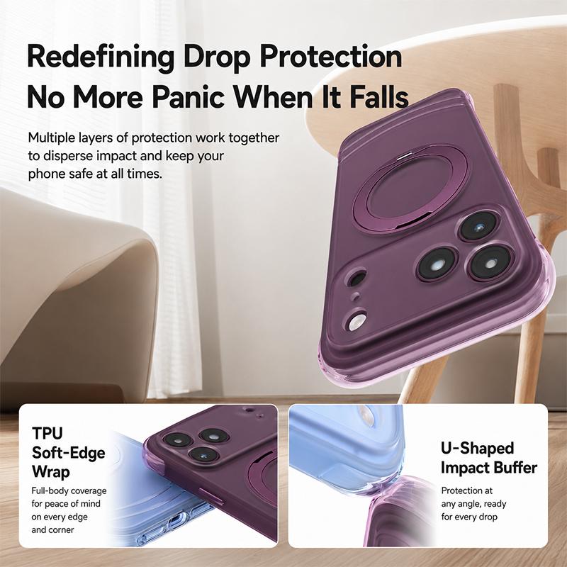 For iPhone 18 Pro Max QN2 Skin-Friendly AirBag Magnetic Shockproof Phone Case with 360 Rotation Holder - Purple - EDA009883602B