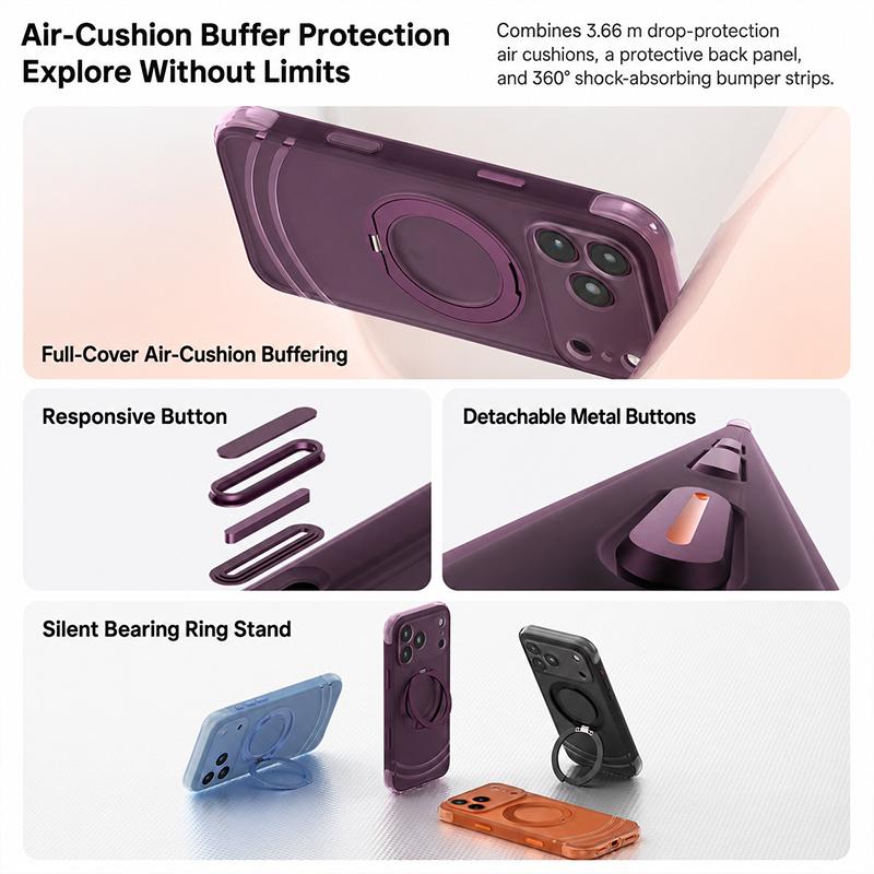 For iPhone 18 Pro Max QN2 Skin-Friendly AirBag Magnetic Shockproof Phone Case with 360 Rotation Holder - Black - EDA009883602C