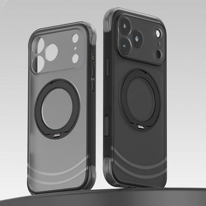 For iPhone 17 Pro Max QN2 Skin-Friendly AirBag Magnetic Shockproof Phone Case with 360 Rotation Holder - Black - EDA009883603C