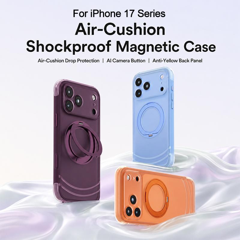 For iPhone 17 Pro Max QN2 Skin-Friendly AirBag Magnetic Shockproof Phone Case with 360 Rotation Holder - Black - EDA009883603C