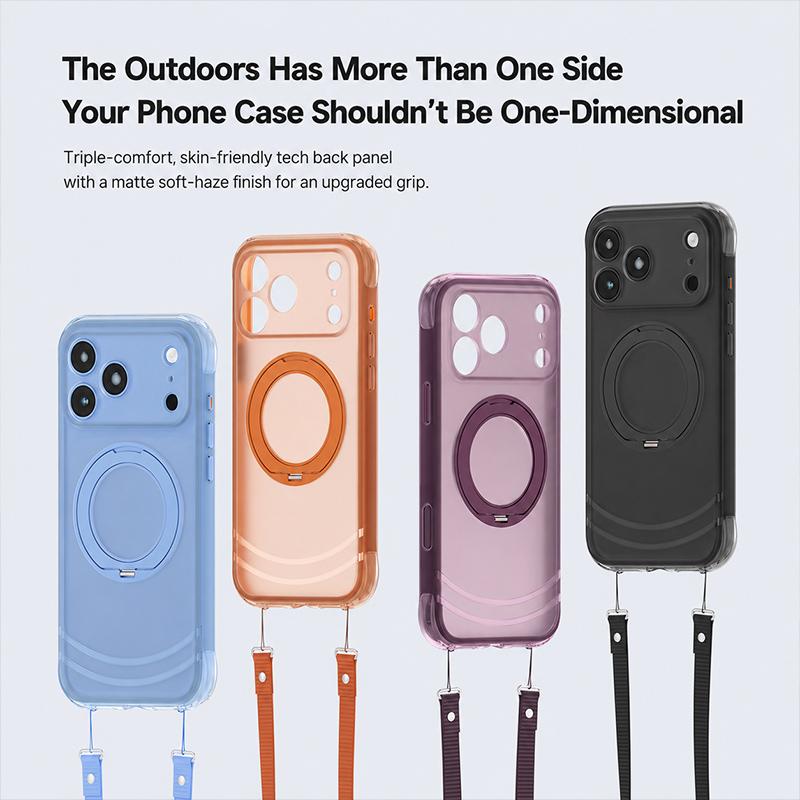 For iPhone 17 Pro Max QN2 Skin-Friendly AirBag Magnetic Shockproof Phone Case with 360 Rotation Holder - Black - EDA009883603C