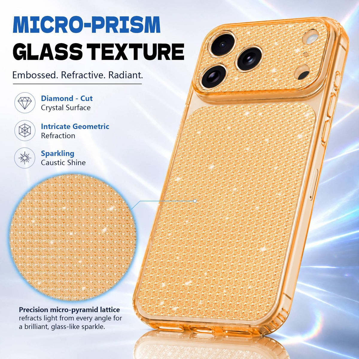 For iPhone 18 Sparkling Diamond Glitter Airbag Phone Case - Orange - EDA009883701B