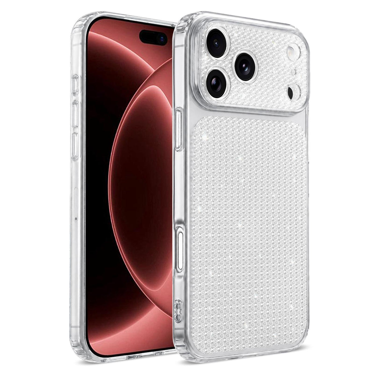 For iPhone 18 Pro Sparkling Diamond Glitter Airbag Phone Case - White - EDA009883702A