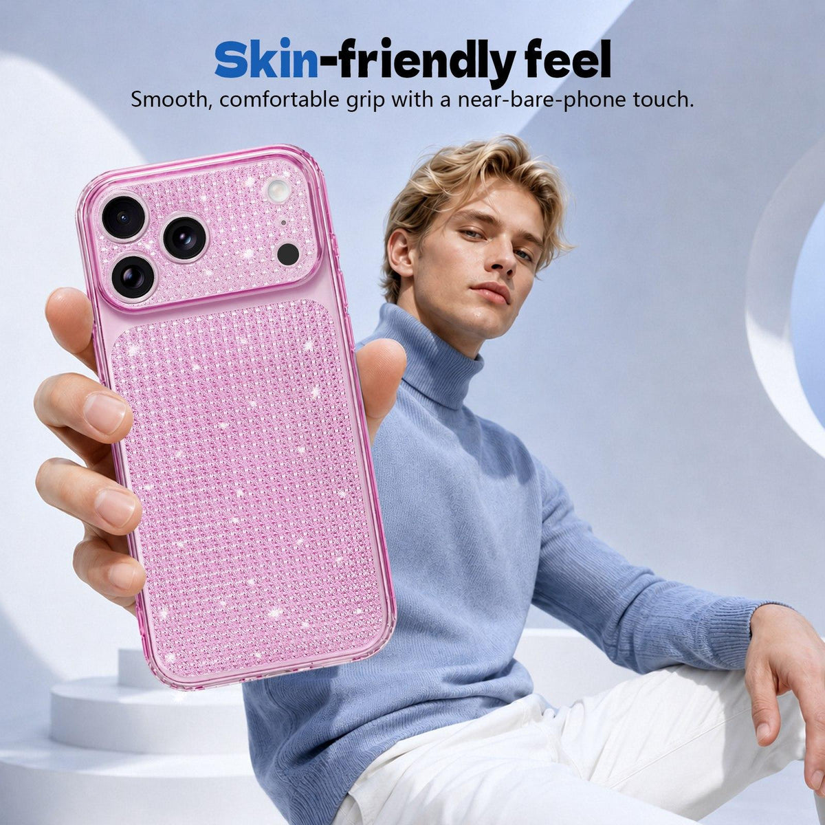 For iPhone 18 Pro Sparkling Diamond Glitter Airbag Phone Case - Pink - EDA009883702C