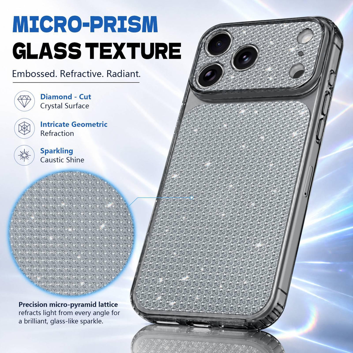For iPhone 18 Pro Sparkling Diamond Glitter Airbag Phone Case - Black - EDA009883702D