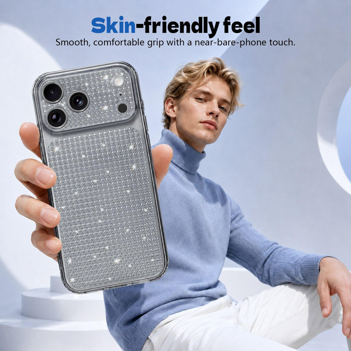 For iPhone 18 Pro Sparkling Diamond Glitter Airbag Phone Case - Black - EDA009883702D