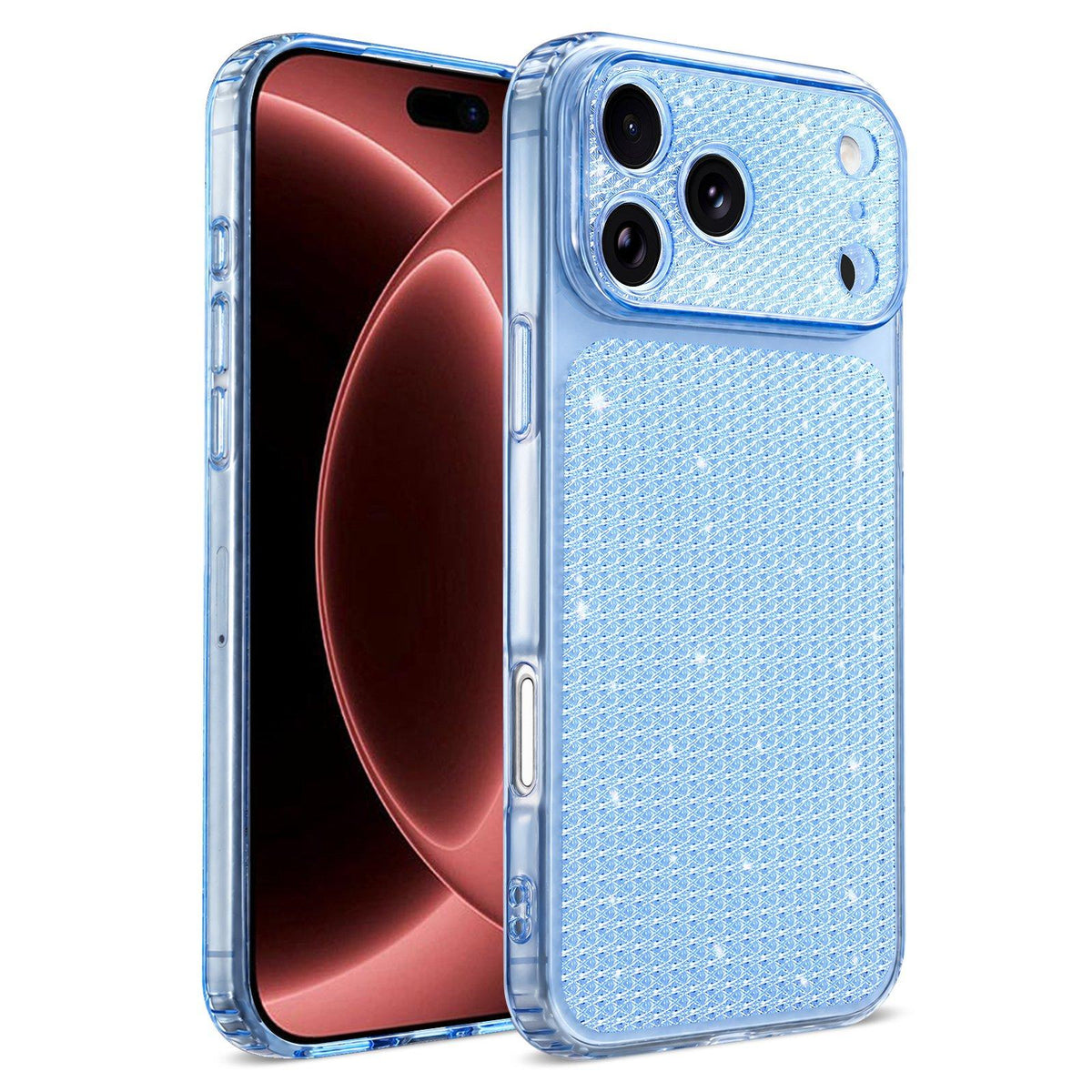 For iPhone 18 Pro Sparkling Diamond Glitter Airbag Phone Case - Blue - EDA009883702E