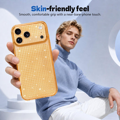 For iPhone 18 Pro Max Sparkling Diamond Glitter Airbag Phone Case - Orange - EDA009883703B